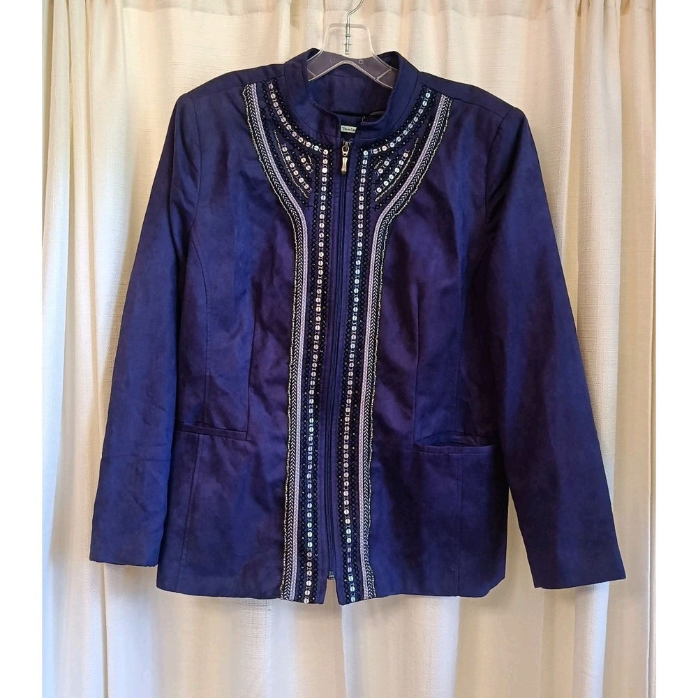 NWT‎ Tanjay Women's Purple Suede Beaded/Sequin Jacket  Full Zip Size 18